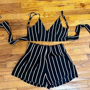 Black and White Striped Two-Piece Set